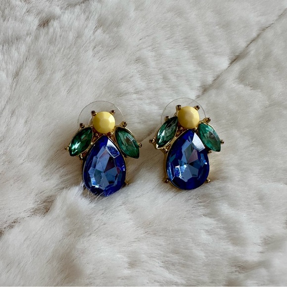 Jewelry - Blue Teardrop Statement Earrings with Green Accents